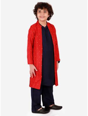 Blue embroidered cotton silk boys-kurta-pyjama 2