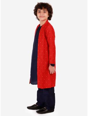 Blue embroidered cotton silk boys-kurta-pyjama 3