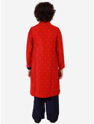 Blue embroidered cotton silk boys-kurta-pyjama 4