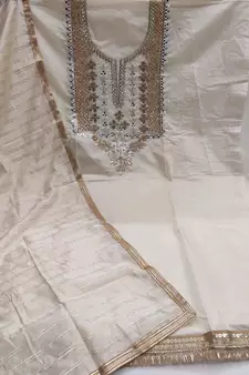 Beige hand embroidery chanderi salwar