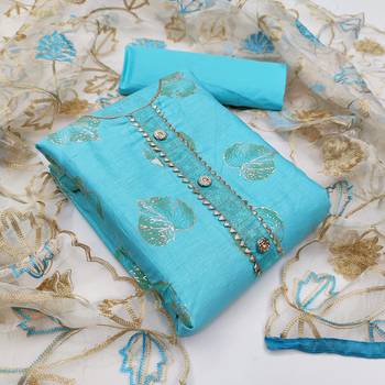 Sky-blue foilage print cotton salwar 1