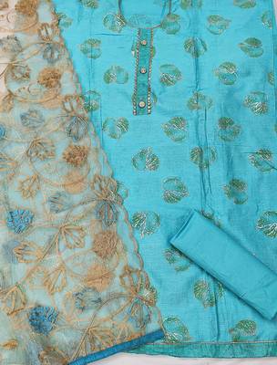 Sky-blue foilage print cotton salwar 2