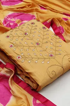 Yellow hand embroidery cotton salwar