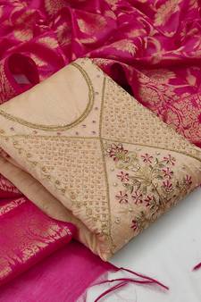 Beige jacquard chanderi salwar