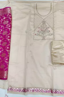 Beige jacquard chanderi salwar