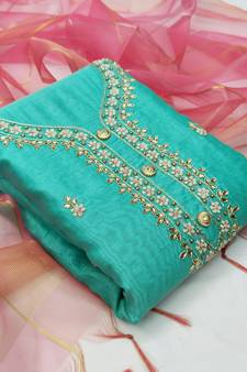 Sky-blue hand embroidery chanderi salwar
