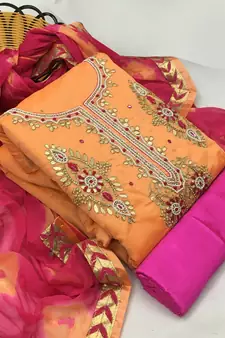 Peach hand embroidery chanderi salwar
