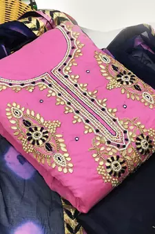Pink hand embroidery chanderi salwar