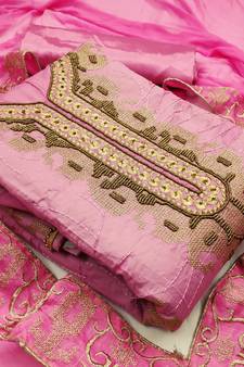 Light-pink hand embroidery chanderi salwar