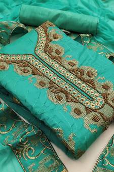 Sea-green hand embroidery chanderi salwar