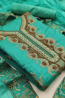 Sea-green hand embroidery chanderi salwar