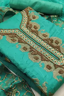 Sea-green hand embroidery chanderi salwar