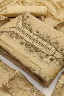 Beige hand embroidery chanderi salwar