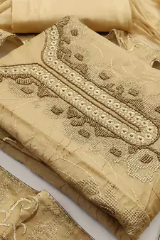 Beige hand embroidery chanderi salwar