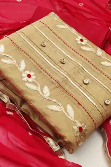 Beige hand embroidery chanderi salwar