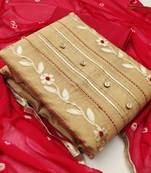 Beige hand embroidery chanderi salwar