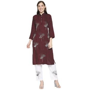 Women's Maroon Cotton straight cut readymade Kurta Set with pant 1