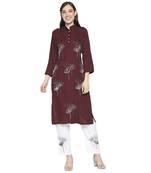 Women's Maroon Cotton straight cut readymade Kurta Set with pant