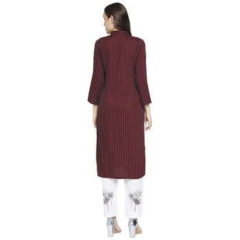 Women's Maroon Cotton straight cut readymade Kurta Set with pant 2