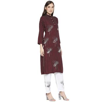 Women's Maroon Cotton straight cut readymade Kurta Set with pant 3