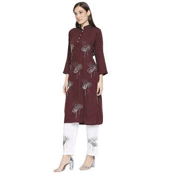 Women's Maroon Cotton straight cut readymade Kurta Set with pant 4