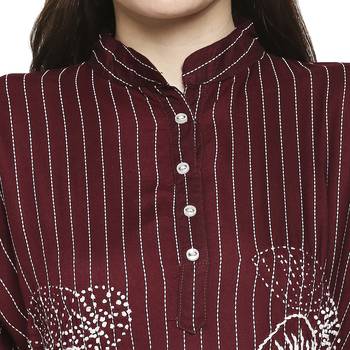 Women's Maroon Cotton straight cut readymade Kurta Set with pant 5