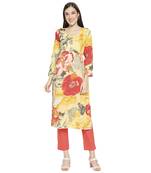 Women's Yellow Cotton straight cut readymade Kurta Set with pant