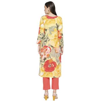 Women's Yellow Cotton straight cut readymade Kurta Set with pant 2