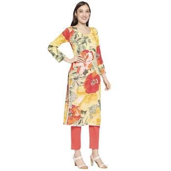 Women's Yellow Cotton straight cut readymade Kurta Set with pant 3