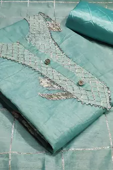 Sea-green hand embroidery chanderi salwar