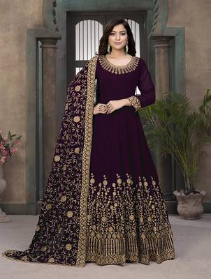 Dark-wine embroidered faux georgette salwar 1
