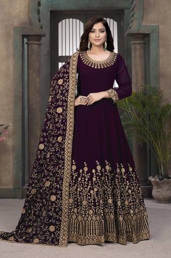 Dark-wine embroidered faux georgette salwar
