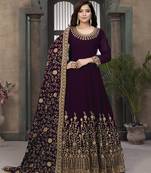 Dark-wine embroidered faux georgette salwar