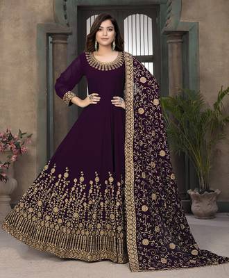 Dark-wine embroidered faux georgette salwar 2