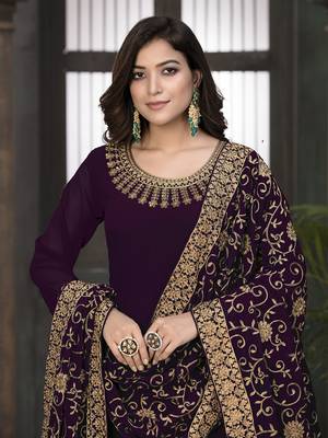 Dark-wine embroidered faux georgette salwar 3