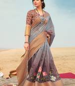 Mauve printed linen saree with blouse