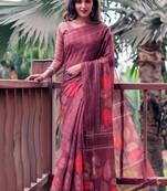 Wine woven linen saree with blouse