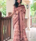 Peach woven linen saree with blouse