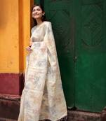 Cream woven organza saree with blouse