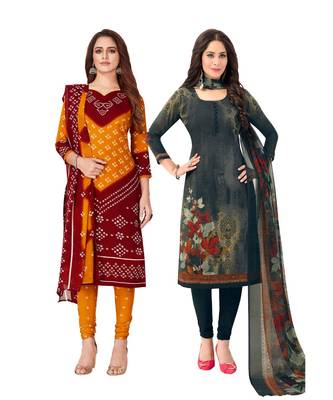 Pack of 2 Synthetic Printed Unstitched Dress Material Combo 1