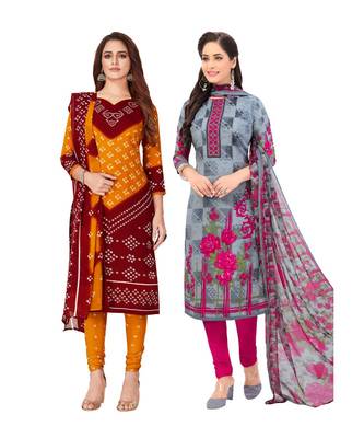 Pack of 2 Synthetic Printed Unstitched Dress Material Combo 1
