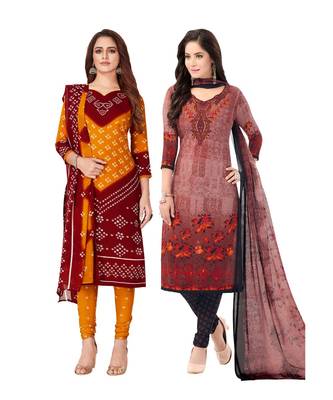 Pack of 2 Synthetic Printed Unstitched Dress Material Combo 1