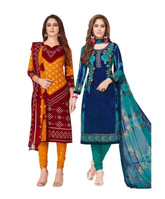 Pack of 2 Synthetic Printed Unstitched Dress Material Combo 1