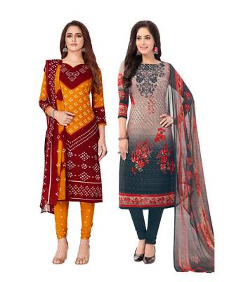 Pack of 2 Synthetic Printed Unstitched Dress Material Combo 1