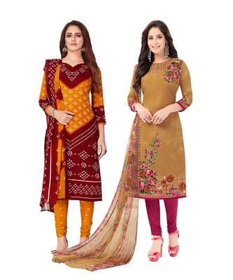 Pack of 2 Synthetic Printed Unstitched Dress Material Combo 1