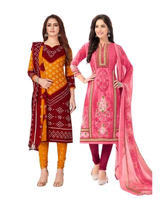 Pack of 2 Synthetic Printed Unstitched Dress Material Combo 1