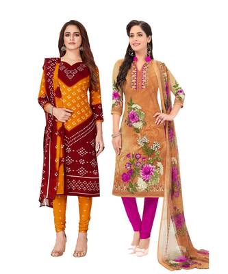 Pack of 2 Synthetic Printed Unstitched Dress Material Combo 1
