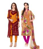 Pack of 2 Synthetic Printed Unstitched Dress Material Combo