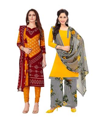 Pack of 2 Synthetic Printed Unstitched Dress Material Combo 1