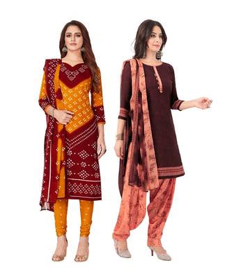 Pack of 2 Synthetic Printed Unstitched Dress Material Combo 1
